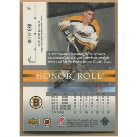 2002 BOBBY ORR UPPER DECK HONOR ROLL CARD - Picture 2 of 2